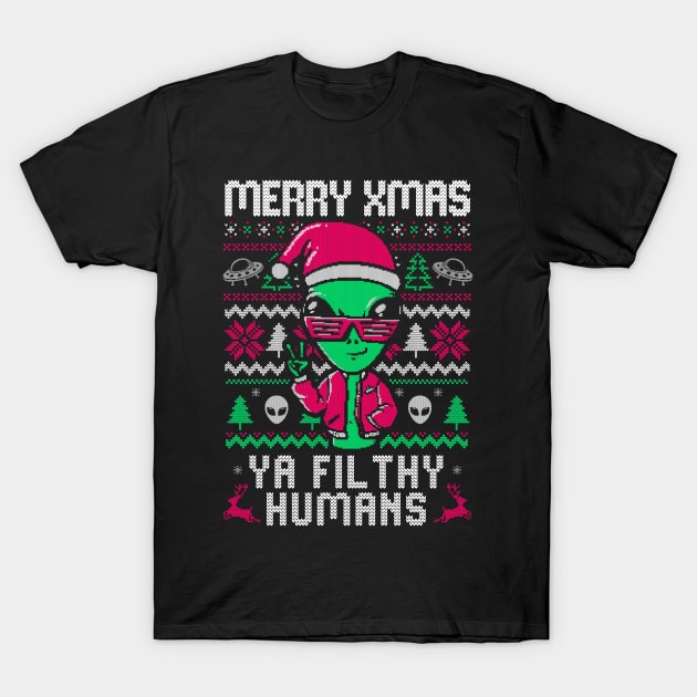 Alien Christmas - Funny Ugly Sweater Xmas Gift T-Shirt by eduely